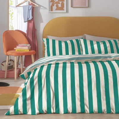 Habitat Habitat Stripe Green and White Bedding Set - King size