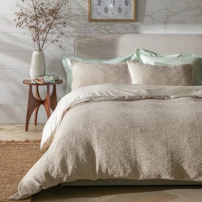 Habitat Habitat Cotton Contrast Waffle Beige Bedding Set - King size