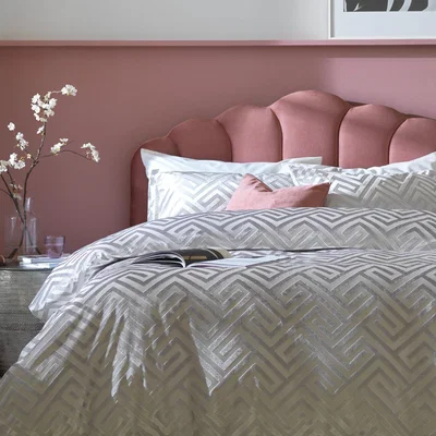 Habitat Habitat Geo Velvet Silver Bedding Set - Kingsize