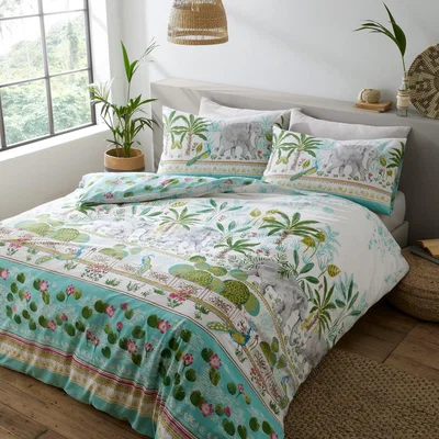 Habitat Pineapple Elephant Cotton Oasis Green Bedding Set - King