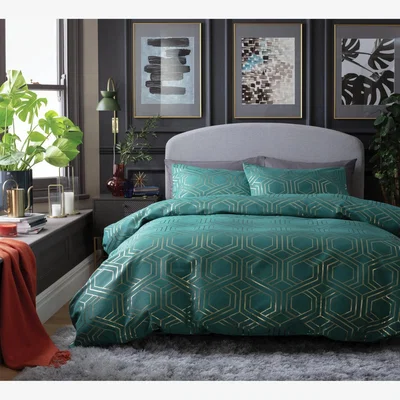 Habitat Habitat Geo Jacquard Teal Bedding Set - Kingsize