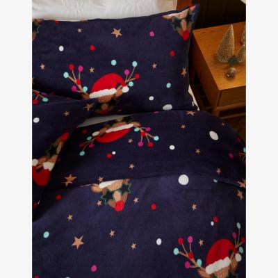 Marks & Spencer M&S Fleece Reindeer Pom Pom Bedding Set - 5FT - Navy Mix, Navy Mix