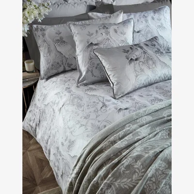 Marks & Spencer Laura Ashley Pure Cotton Sateen Tregaron Bedding Set - 5FT - Silver, Silver