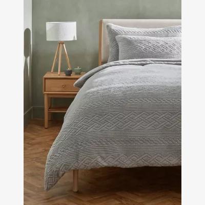 Marks & Spencer M&S Geometric Cable Knit Fleece Bedding Set - 5FT - Grey, Grey