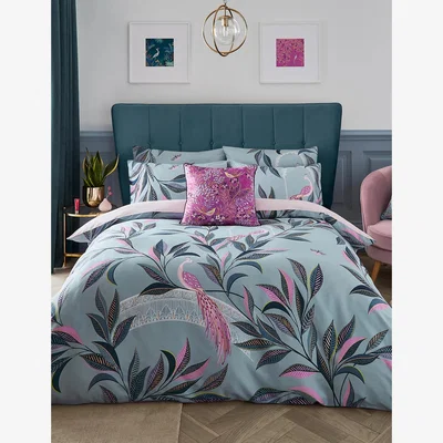 Marks & Spencer Sara Miller Sateen Ornamental Peacock Bedding Set - 5FT - Blue, Blue