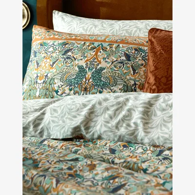 Marks & Spencer William Morris At Home Pure Cotton Sateen Peacock & Bird Bedding Set - 5FT - Saffron, Saffron