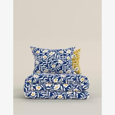 Marks & Spencer M&S Cotton Blend Floral Silhouette Bedding Set - 5FT - Blue Mix, Blue Mix