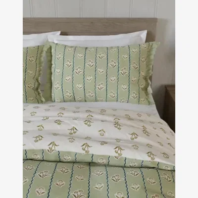 Marks & Spencer M&S Cotton Rich Floral Ruffle Edge Bedding Set - 5FT - Green Mix, Green Mix