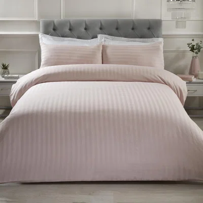 The Range Luxury Satin Stripe Duvet Cover and Pillowcase Set - Blush / King