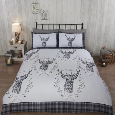 The Range Angus Stag Brushed Cotton Bedding Set - Grey / King