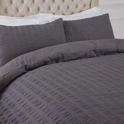 The Range Seersucker Duvet Cover with Pillowcase Bedding Set - Grey / King