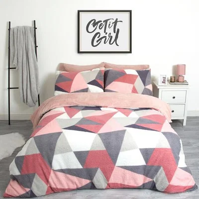 The Range Dreamscene Shapes Teddy Fleece Duvet Cover Bedding Set - Pink / King