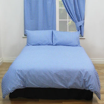 The Range Gingham Check Bluebell Duvet Cover Set Blue White - Bluebell / King