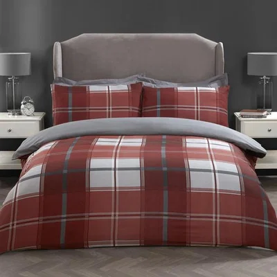 The Range Madison Check Two Pack Duvet Cover and Pillowcase Sets - Red / King