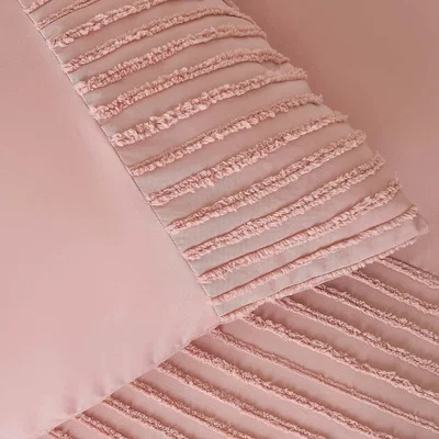 The Range Sienna Tufted Stripe Panel Duvet Cover Bedding Set - Pink / King