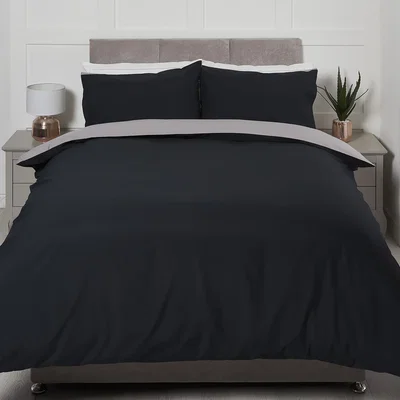 The Range Riley Reversible Duvet Cover and Pillowcase Set - Black/Grey / King