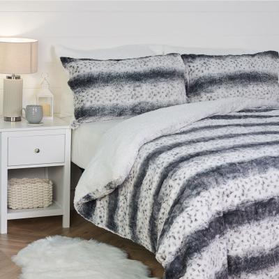The Range Faux Fur Duvet Cover and Pillowcase Set - Grey / King