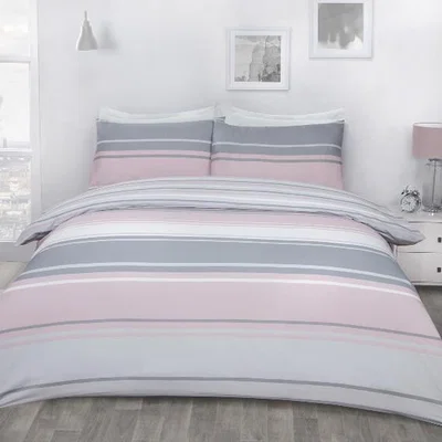The Range Richmond Stripe Duvet Cover and Pillowcase Set - Pink / King