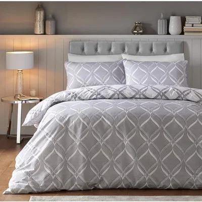 The Range Serene Metallic Duvet Cover and Pillowcase Set - Silver / King