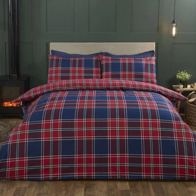 The Range Kinross Check Duvet Cover and Pillowcase Set - Red/Blue / King