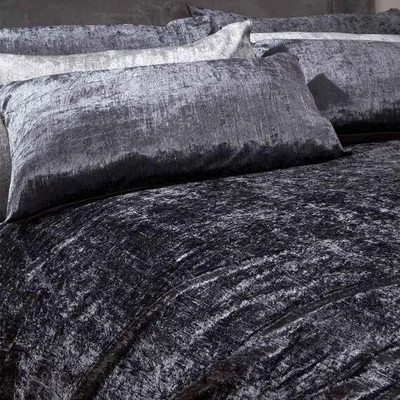 The Range Sienna Valencia Crinkle Velvet Duvet Cover Bedding Set - Grey / King