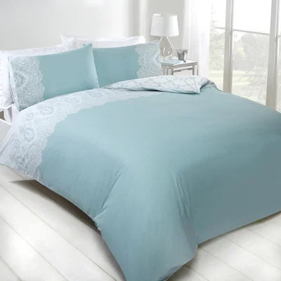 The Range Adeline Lace Duvet Cover and Pillowcase Set - Duck Egg / King