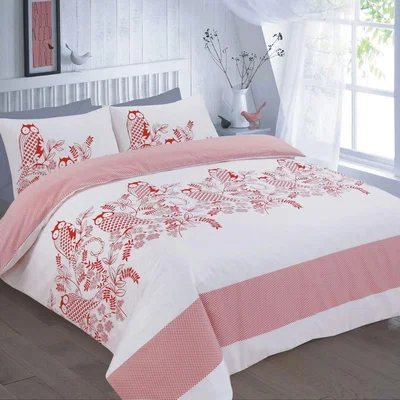 The Range Owls Reversible Floral Duvet Cover Bedding Set - Red / King