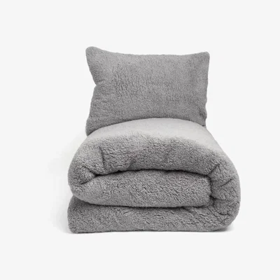 The Range Brentfords Sherpa Fleece Reverse Duvet Cover Bedding Set - Grey / King