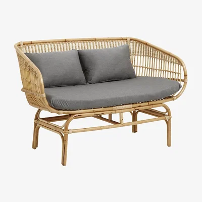 Amara Nordal - Rattan Sofa with Seat Pads - Grey/Natural