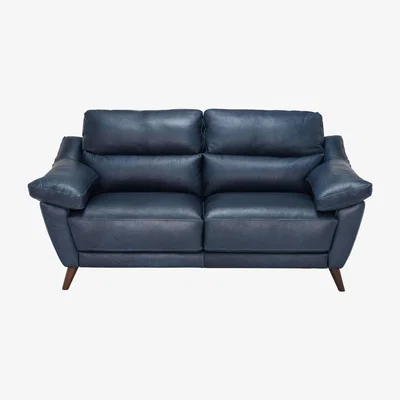 Barker and Stonehouse Comino Leather Love Seat Sofa, Blue | Barker & Stonehouse