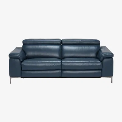 Barker and Stonehouse Paolo 2 Seater Recliner Sofa, Blue Leather | Barker & Stonehouse