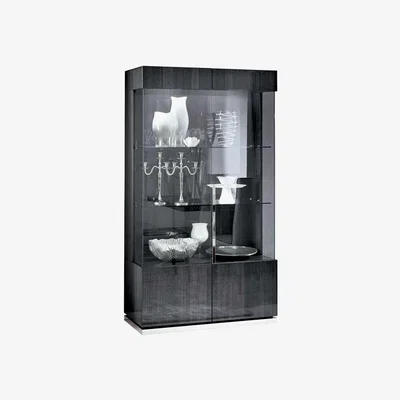 Barker and Stonehouse Borgia 2 Door Koto Wood Display Cabinet, Grey Gloss | Barker & Stonehouse