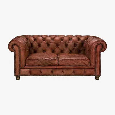 Barker and Stonehouse Timothy Oulton Westminster Feather Chesterfield Sofa 2 Seater, Red Leather | Barker & Stonehouse