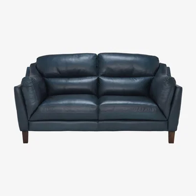 Barker and Stonehouse Luca Leather Love Seat, Blue | Barker & Stonehouse