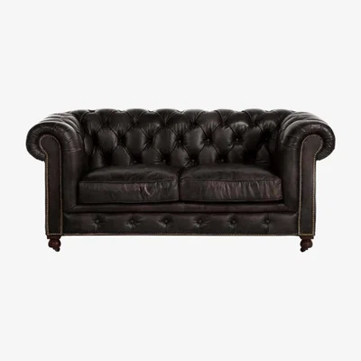 Barker and Stonehouse Asquith 2 Seater Sofa, Black Leather | Barker & Stonehouse