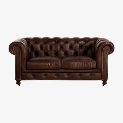 Barker and Stonehouse Asquith 2 Seater Chesterfield Sofa, Brown Leather | Barker & Stonehouse