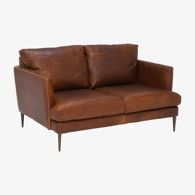 Barker and Stonehouse 100% Leather 2 Seater Accent Chair - Brown - W149 x D100 x H86cm - Barker &amp; Stonehouse
