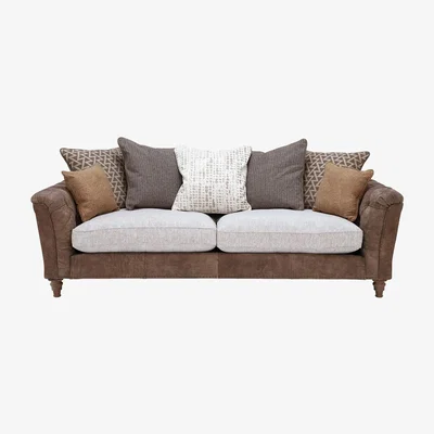 Barker and Stonehouse Darwin Extra Large Pillow Back Sofa, Leather and Fabric Mix