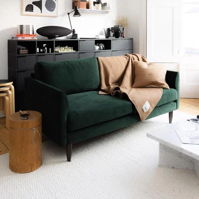 Cuckooland Hutch Rise Velvet 2 Seater Sofa in a Box with Curve Arms - Sage