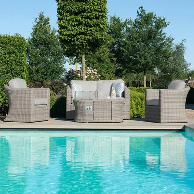 Cuckooland Maze Rattan Oxford 2 Seat Sofa Set with Fire Pit Coffee Table