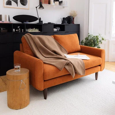 Cuckooland Hutch Rise Textured Weave 2 Seater Sofa with Round Arms - Rust