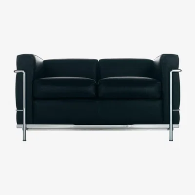 The Conran Shop LC2 2-Seater Sofa Graphite Leather & Chrome