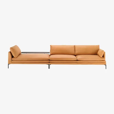 The Conran Shop William Chaise Modular Sofa Leather & Walnut Shelf 2-Seater