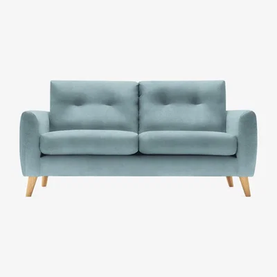 Cult Furniture 2 Seater Sofa Fabric and Leg Colour: Velvet, Duck Egg Blue, Leg  Natural