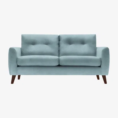 Cult Furniture 2 Seater Sofa Fabric and Leg Colour: Velvet, Duck Egg Blue, Leg  Walnut