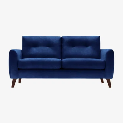 Cult Furniture 2 Seater Sofa Fabric and Leg Colour: Velvet, Navy Blue, Leg  Walnut