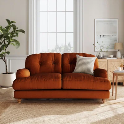 Dunelm Martha Matte Plush Velvet 2 Seater Sofa Matte Plush Velvet Orange Umber