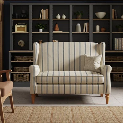 Dunelm Oswald Self Assembly Pinstripe Compact 2 Seater Folkstone Blue Blue/Cream