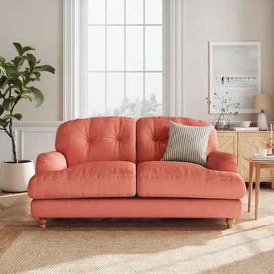 Dunelm Martha Matte Plush Velvet 2 Seater Sofa Matte Plush Velvet Bright Coral