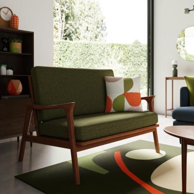Dunelm Elements Maddox Woolly Herringbone Small 2 Seater Sofa Olive Green
